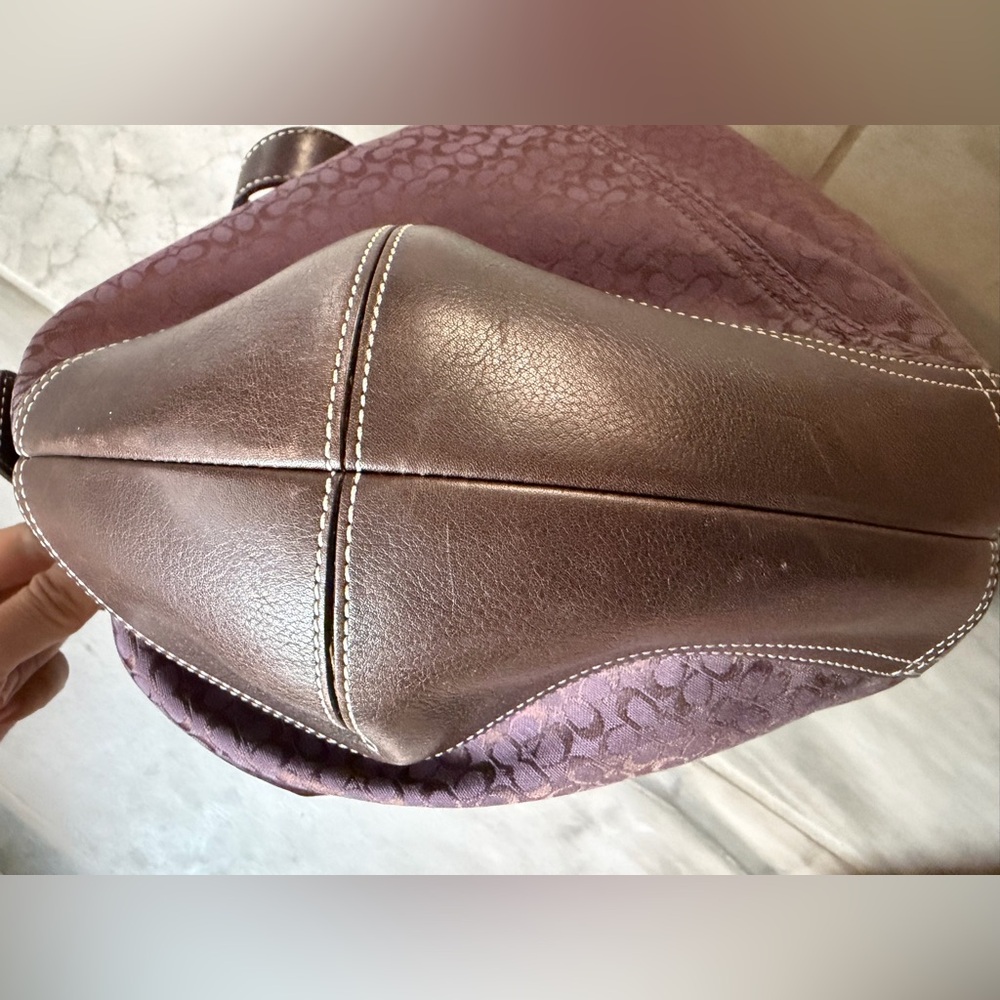 Y2K Vintage Coach Soho Hobo Shoulder Bag Purple Jacquard Brown Leather EUC - Picture 3 of 11